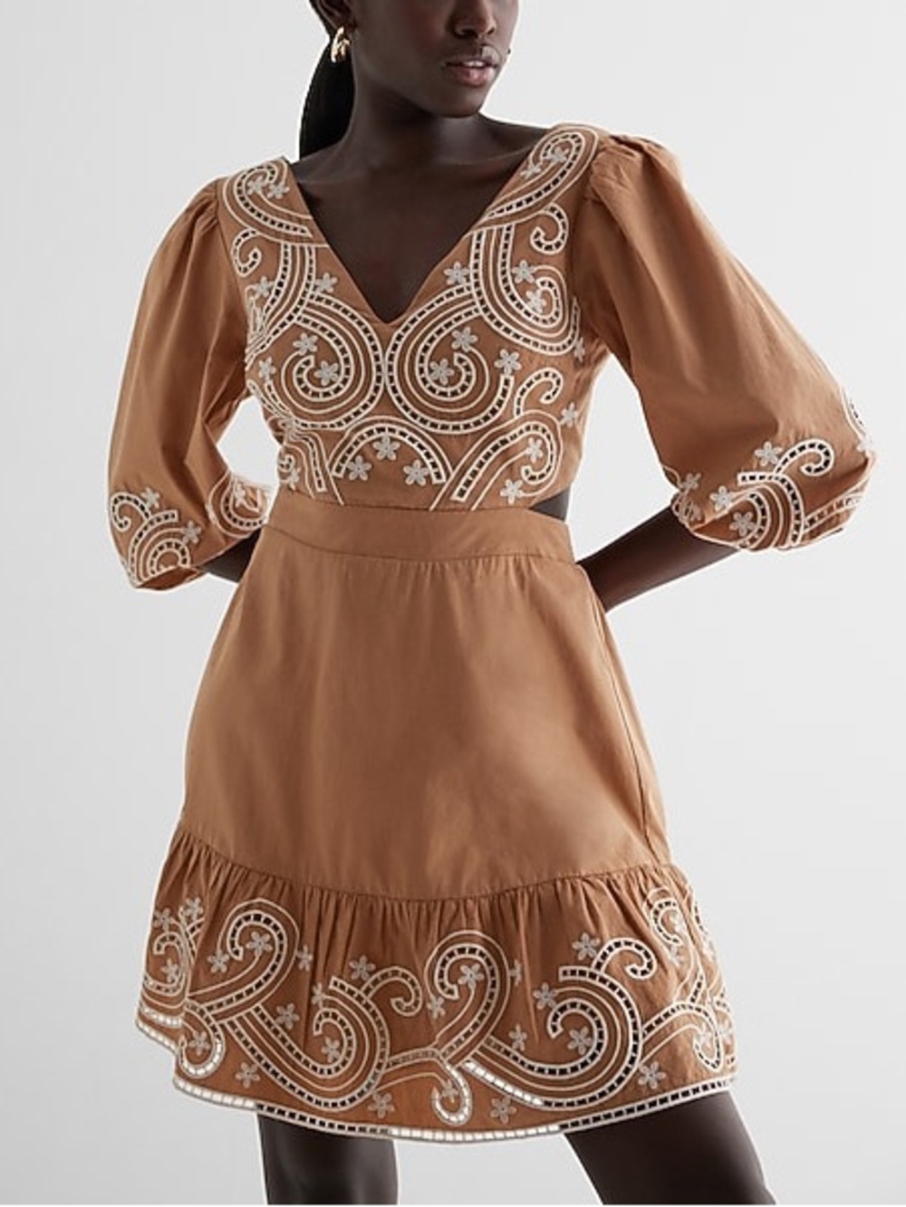 Embroidered Eyelet V-Neck Tie Back
Poplin Mini Dress size Xs